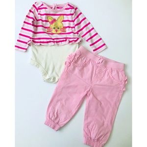 Pink & white striped onesie w/pink pants